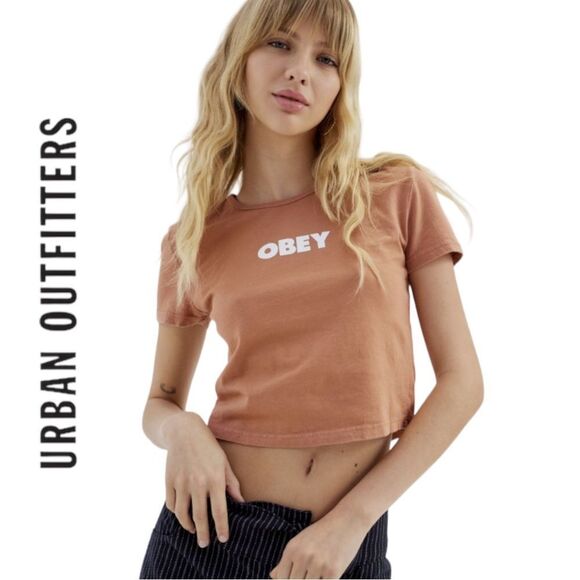 NEW OBEY UO Urban Outfitters Bold 5 Brown Tee S M L - Picture 1 of 5